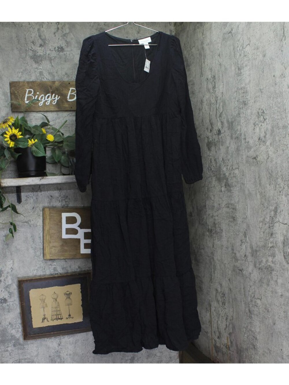 Motherhood Maternity Long Sleeve Scoop Neck Maternity Maxi Dress Core Black S